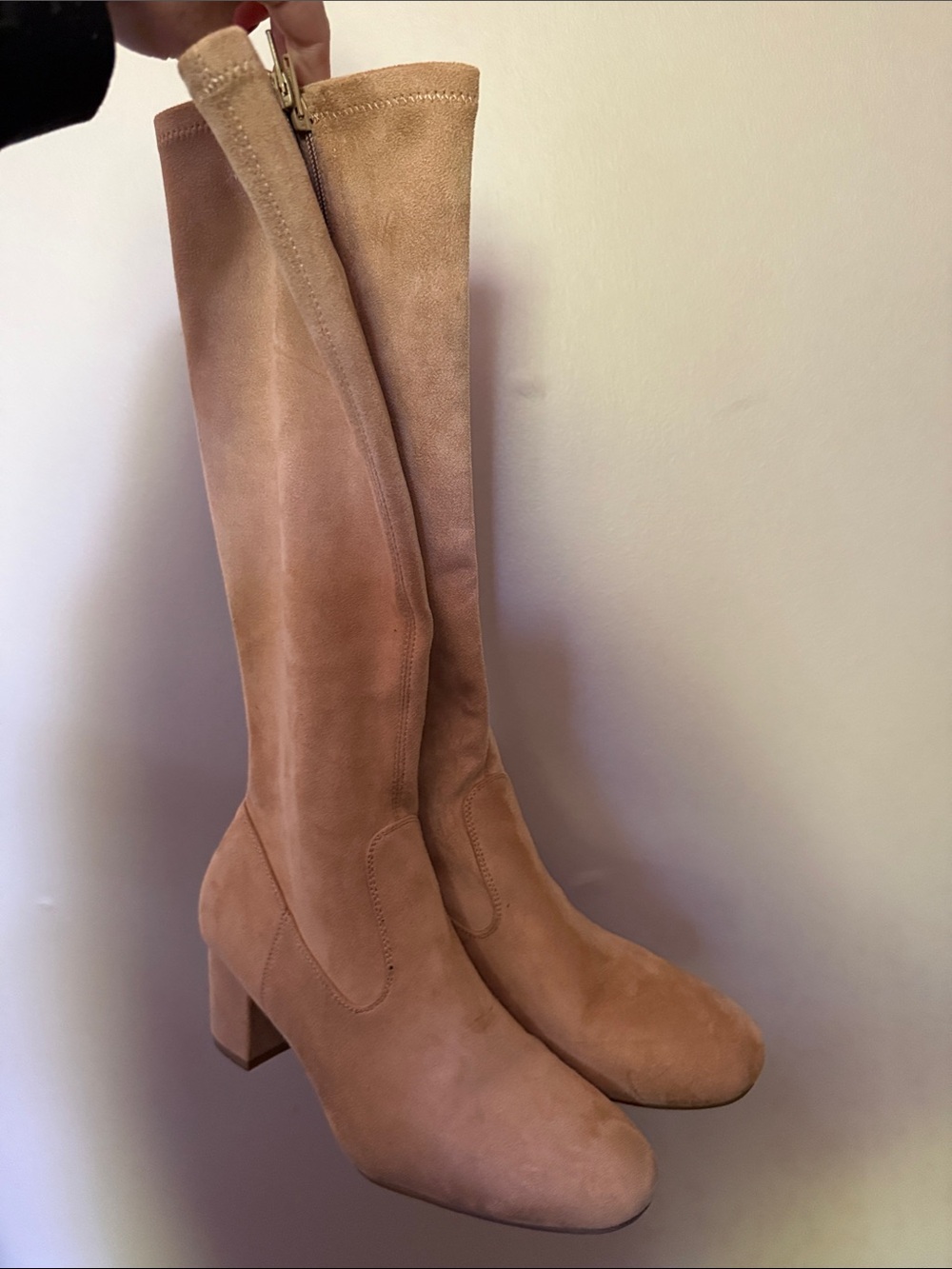White Mountain Knee-High Suede Boots in Camel Tan